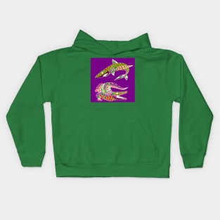 the shark and the crocodile ecopop pattern in the wild Kids Hoodie